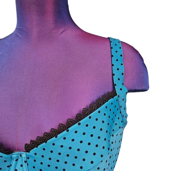 Terra & Sky Teal & Black Polka Dot Tankini Top Size 1X Women's Plus - Picture 2 of 7